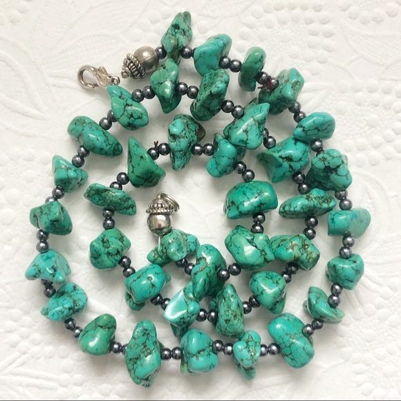 Turquoise Nugget Hematite Bead Necklace - Picture 11 of 13